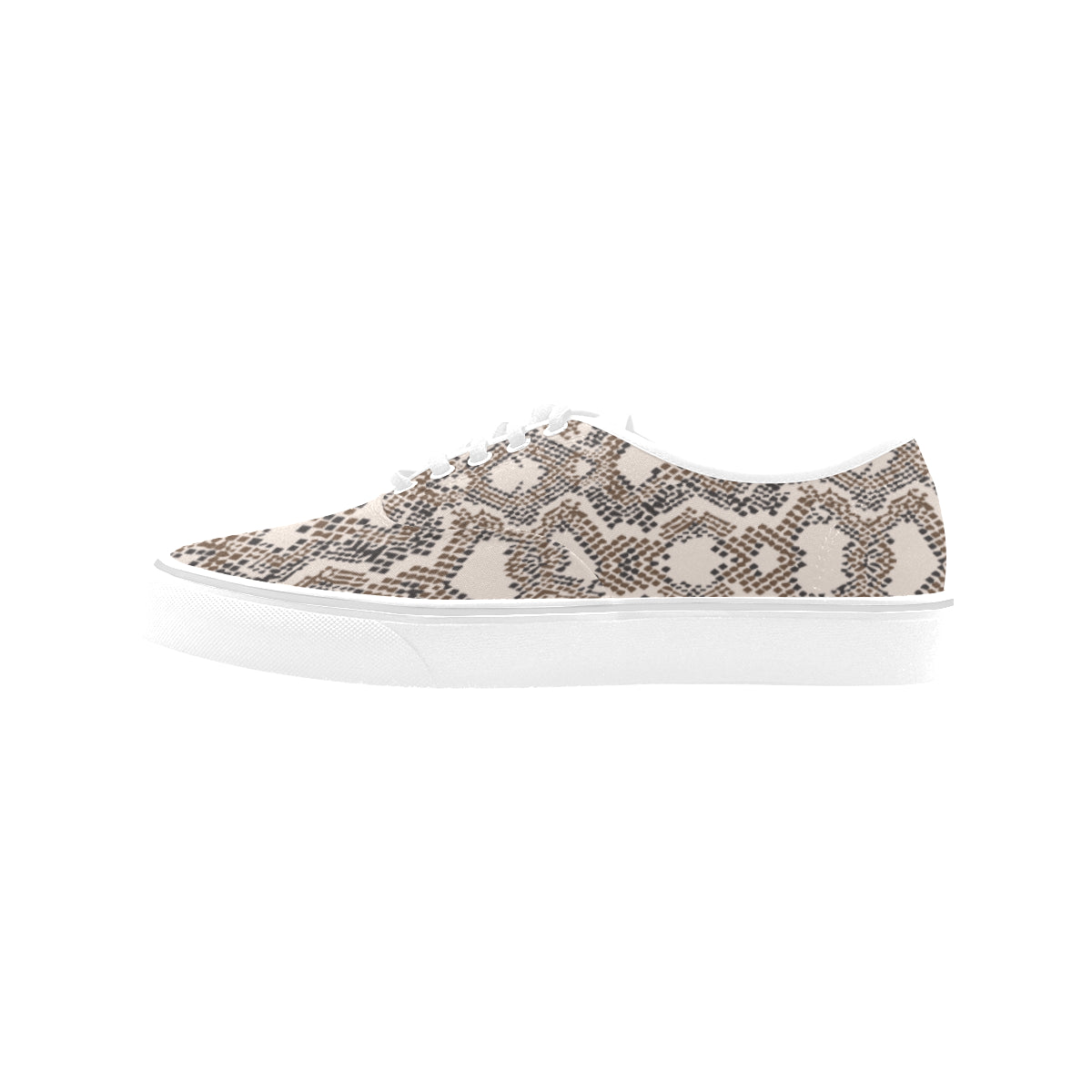 Women's Peach-Brown Snake Print Low Top Canvas Shoes
