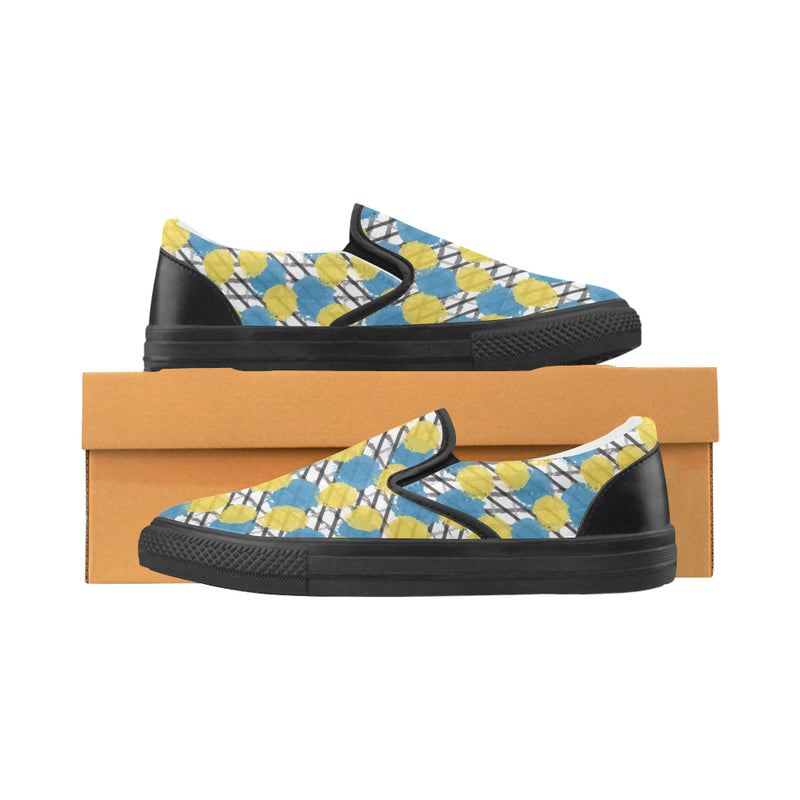 Men's Yellow Blue Polka Print Canvas Slip-On Shoes