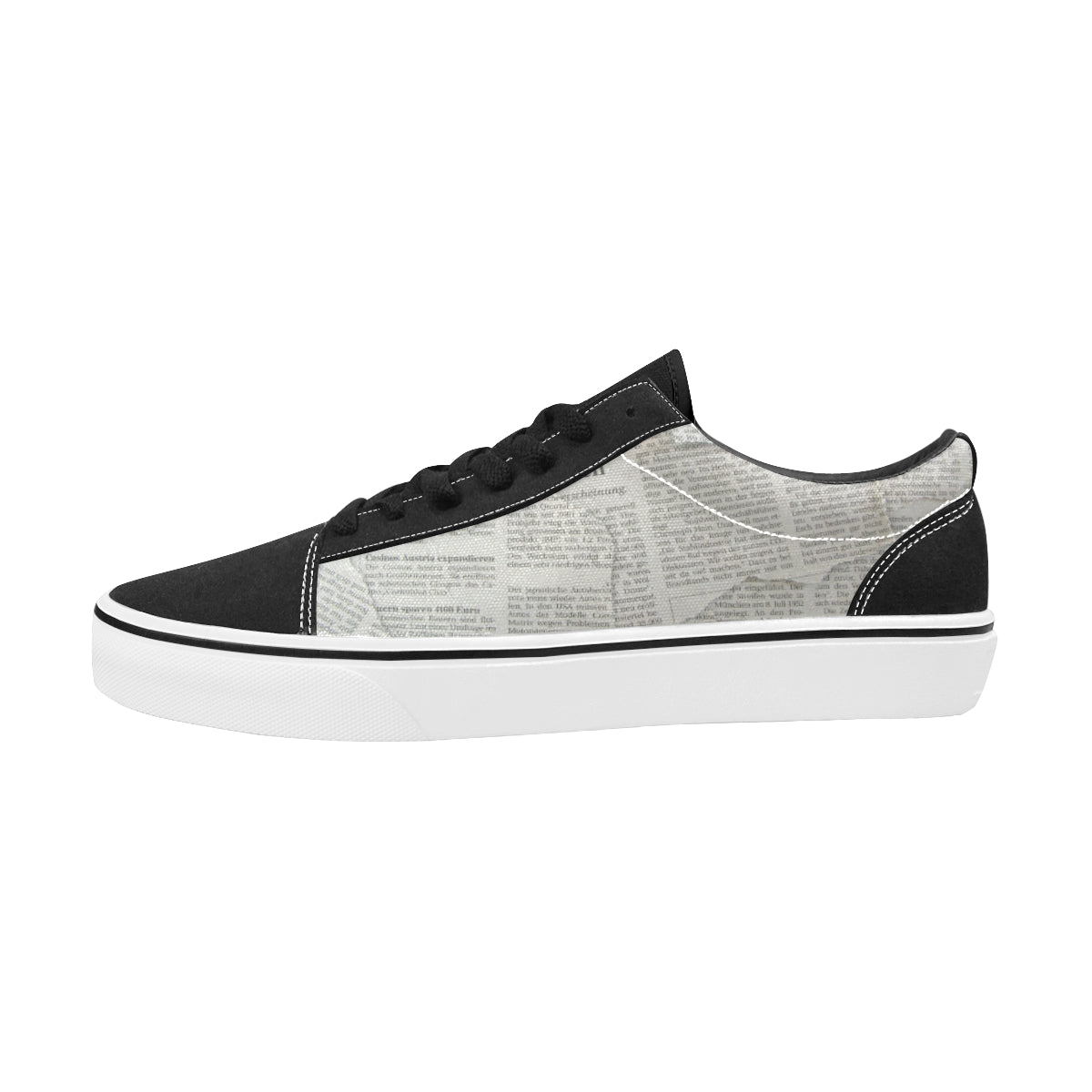 Women's Newspaper Cuttings Monochrome Print Low Top Canvas Shoes