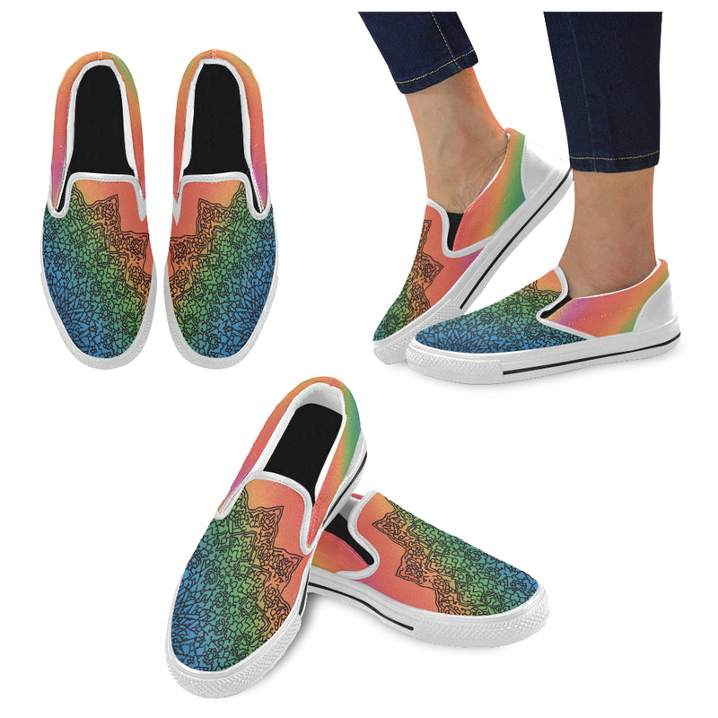 Women's Colorful Doodled Mandala Print Canvas Slip-on Shoes