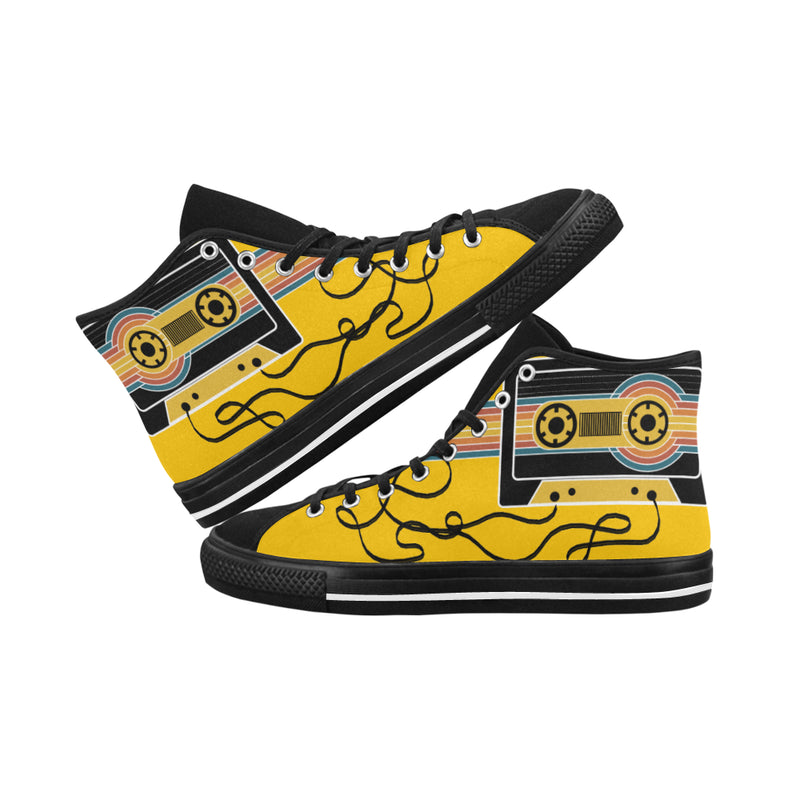 Women's Retro Cassette Pop Art Print Canvas High Top Shoes