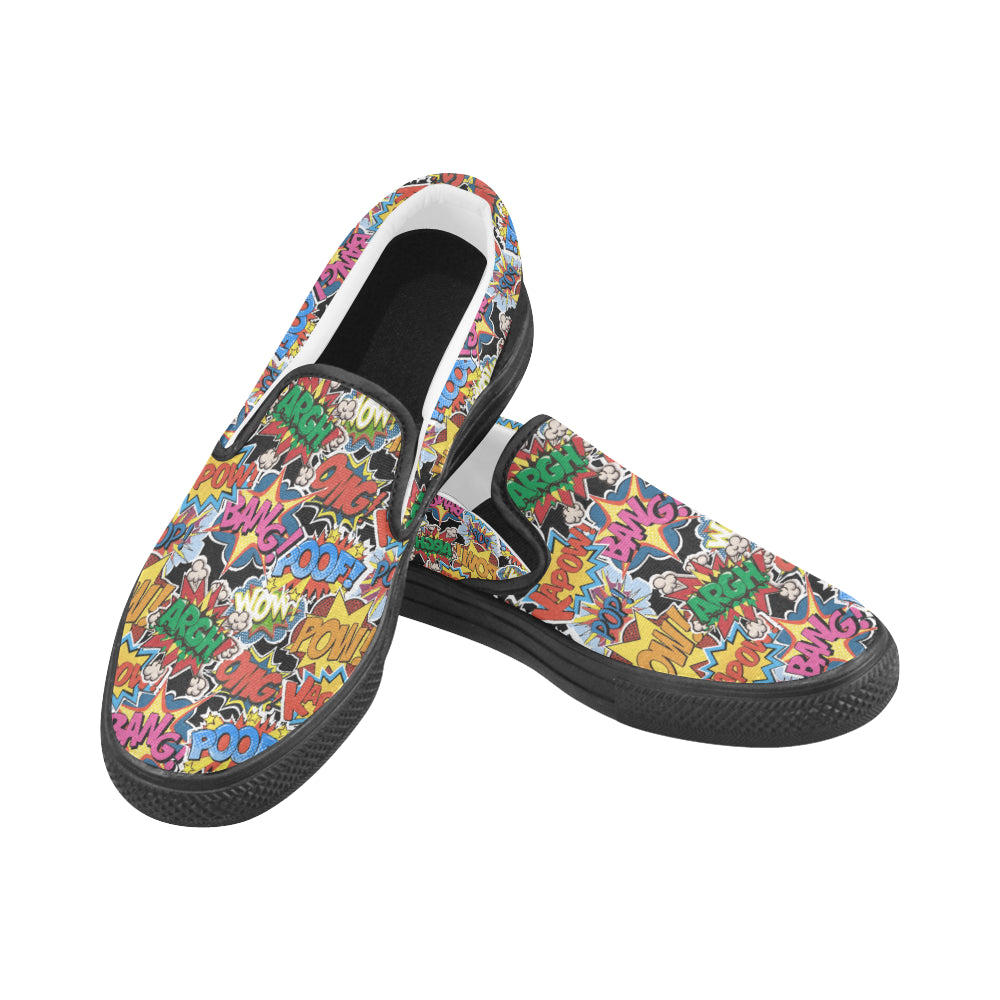 Men's Comic Bubbles Pop Art Print Canvas Slip On Shoes