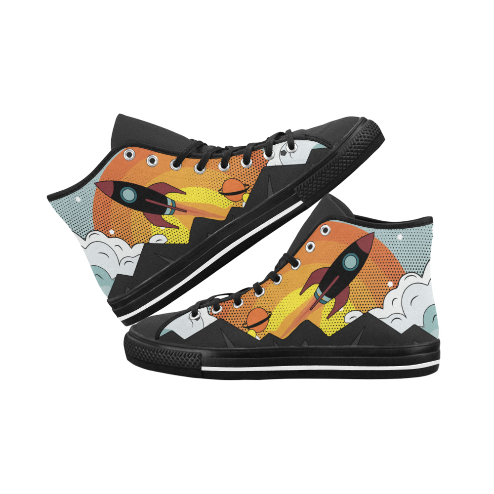 Men's Flying Rocket Pop Art Print Canvas High Top Shoes