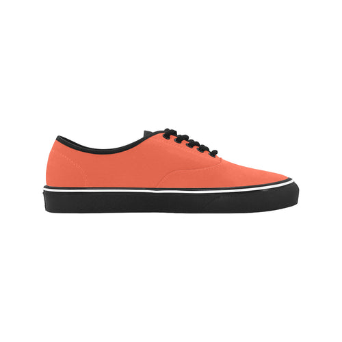 Men's Solid Orange Print Canvas Low Top Shoes (Black)