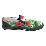 Men's Pop Red Floral Print Canvas Slip-on Shoes