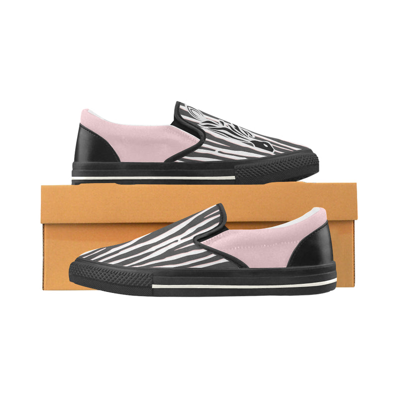 Women's Big Size Pink Zebra Print Slip-on Canvas Shoes