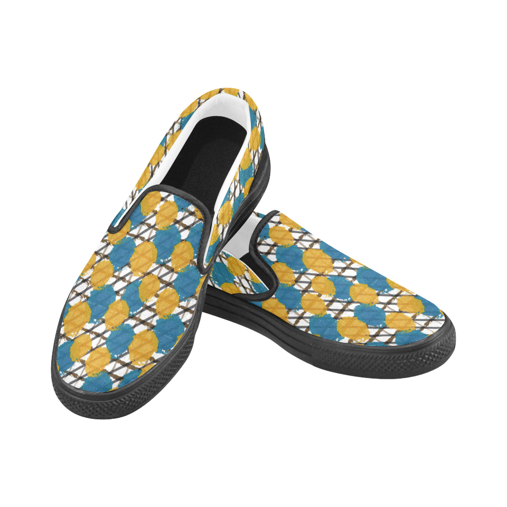 Men's Blue Polka Print Canvas Slip-On Shoes