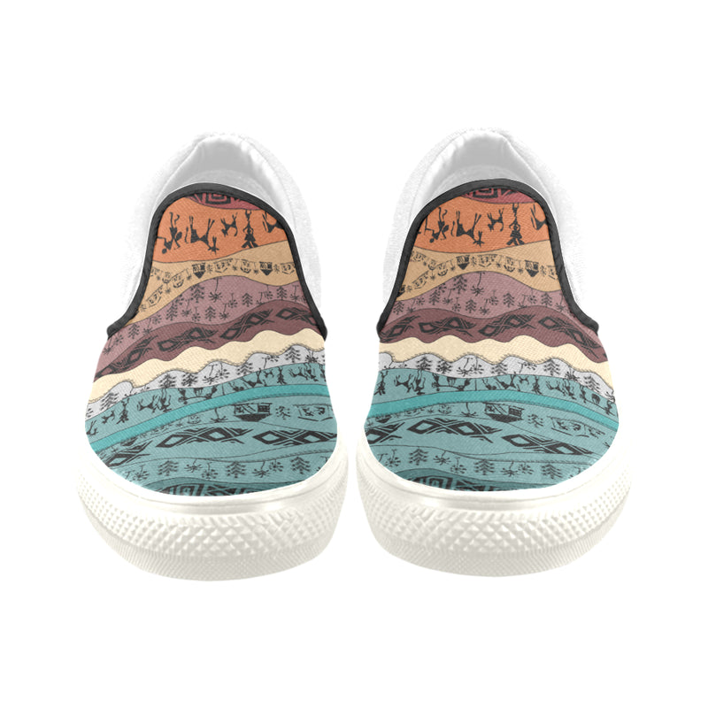 Men's Big Size Hued Waves Tribal Print Slip-on Canvas Shoes