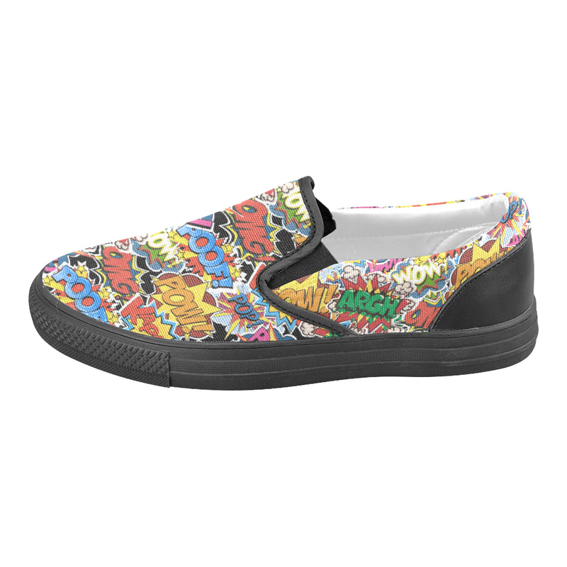 Women's Comic Bubbles Pop Art Print Canvas Slip on Shoes