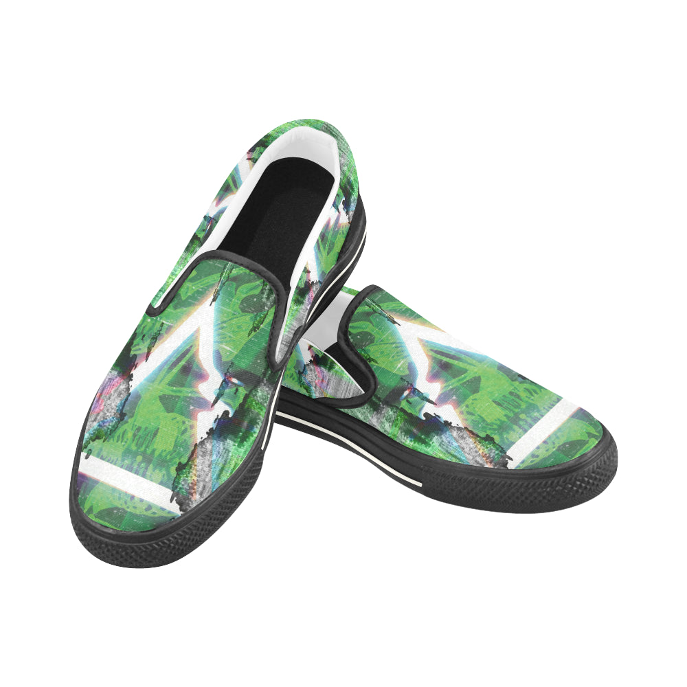Men's Green Psychedelic Print Canvas Slip-on Shoes