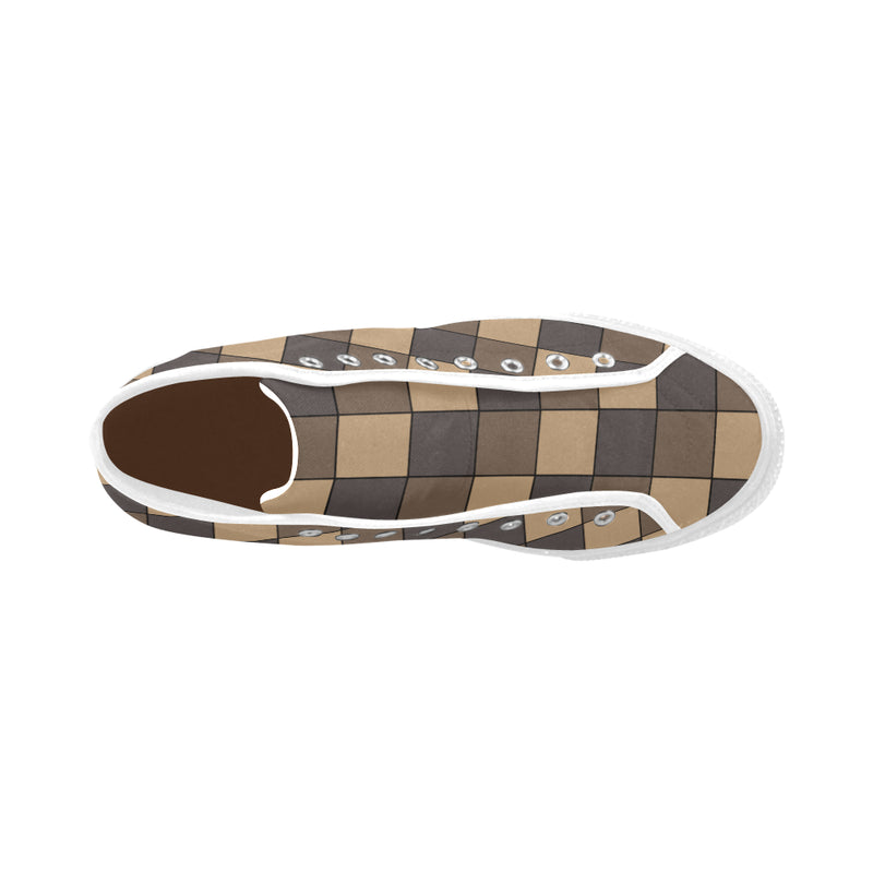 Men's Brown Monochrome Checks Print High Top Canvas Shoes