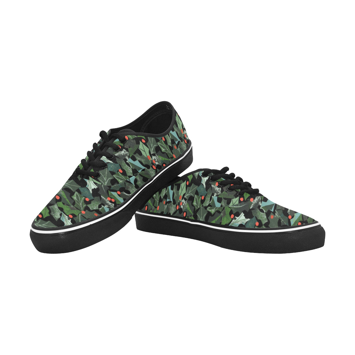 Women's Ivy Plants Christmas Print Canvas Low Top Shoes