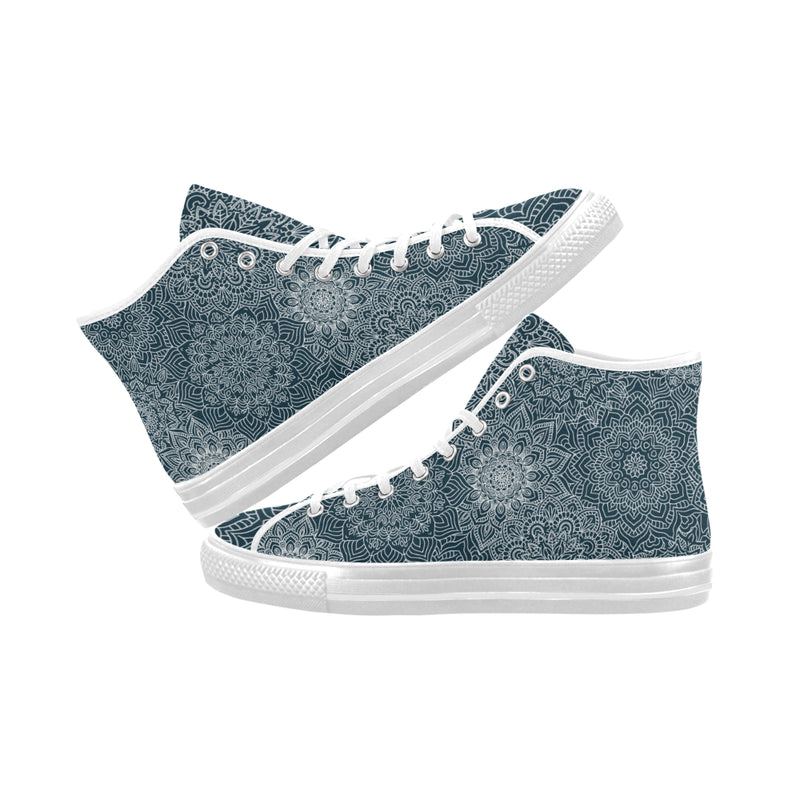 Women's Coral Blue Mandala Print Canvas High Top Shoes