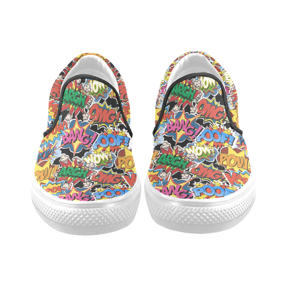 Women's Comic Bubbles Pop Art Print Canvas Slip On Shoes