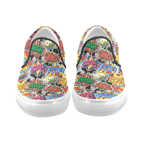 Women's Comic Bubbles Pop Art Print Canvas Slip On Shoes