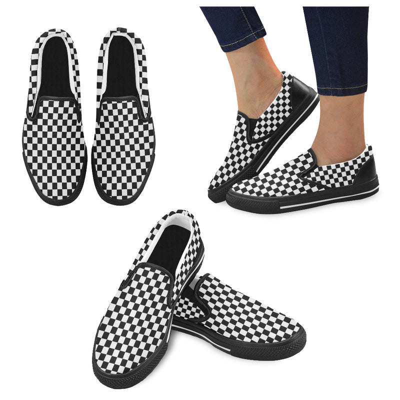 Women's B/W Classic Checks Print Slip-on Canvas Shoes