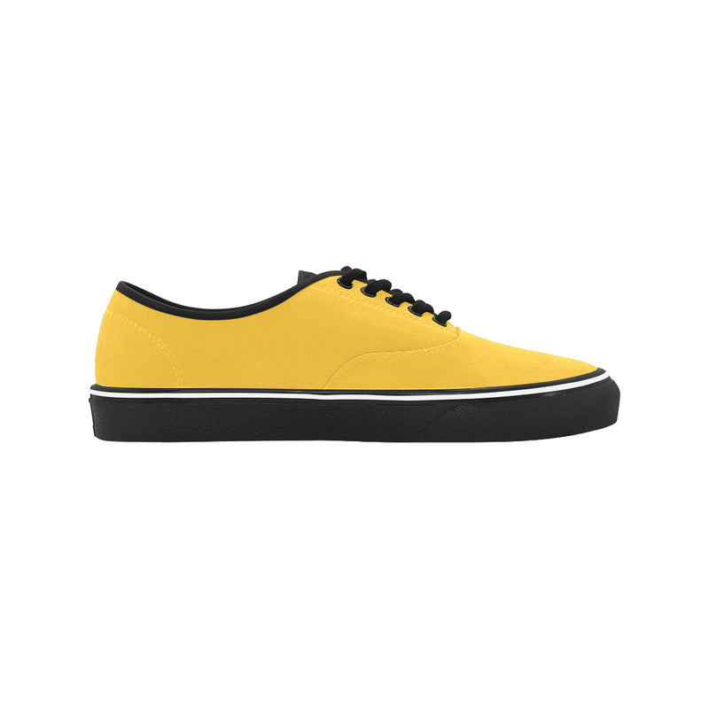 Women's Solid Titanium Yellow Print Canvas Low Top Shoes