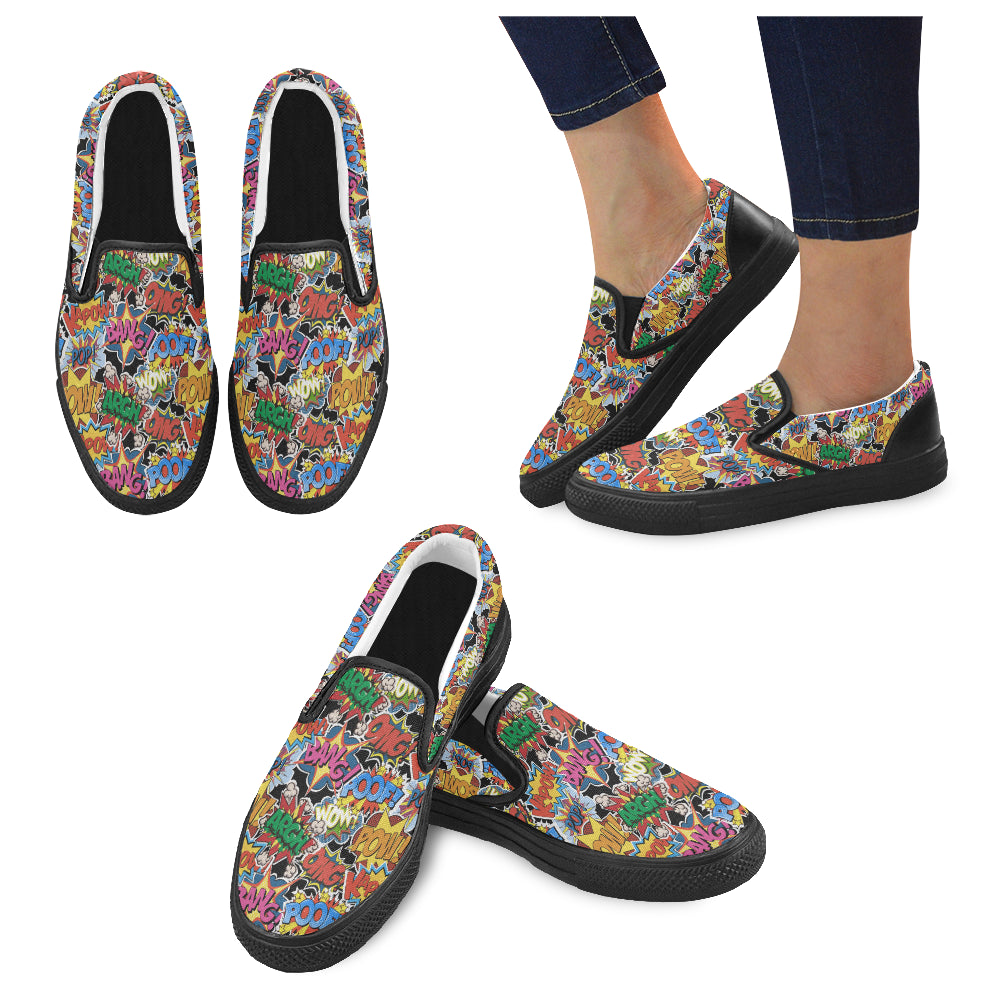 Men's Comic Bubbles Pop Art Print Canvas Slip On Shoes
