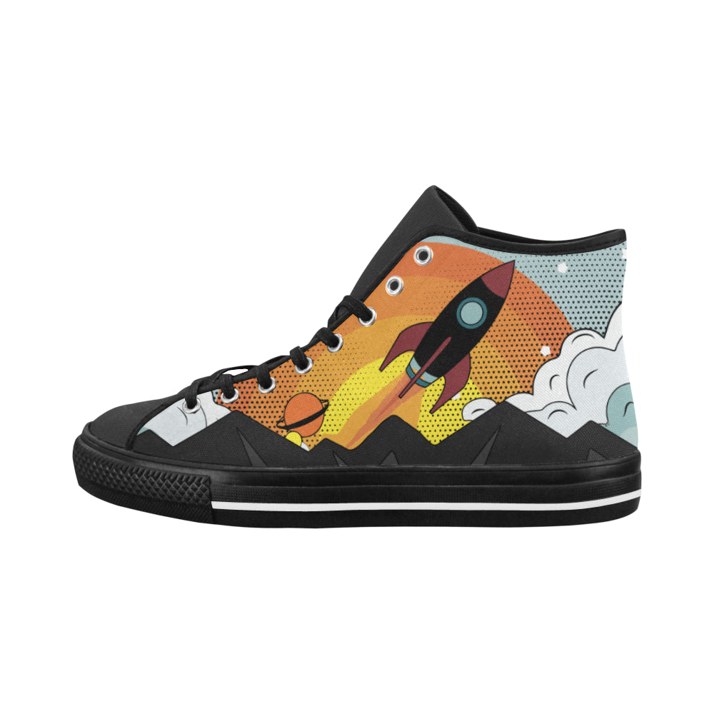 Men's Flying Rocket Pop Art Print Canvas High Top Shoes