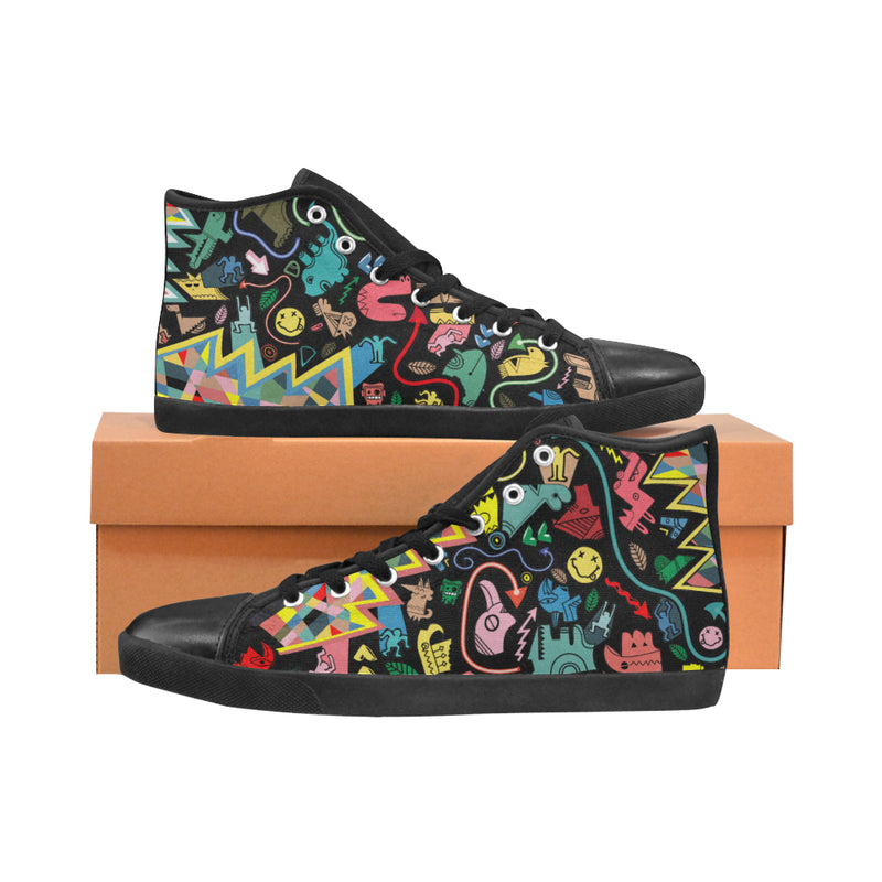 Kid's Animated Doodle Print Canvas High Top Shoes