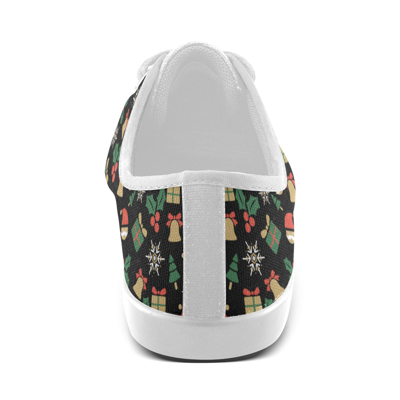 Kid's Christmas Elements Print Canvas Low Top Shoes (White)