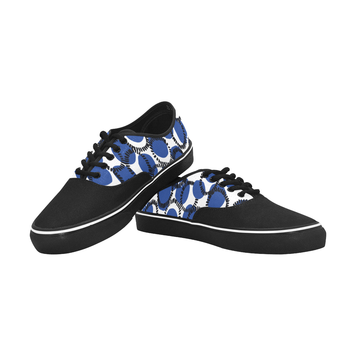 Men's White Blue Polka Print Canvas Low Top Shoes