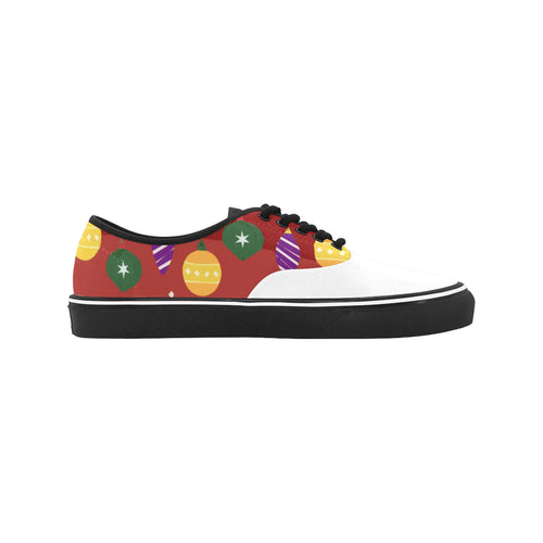 Women's Christmas Lights Print Canvas Low Top Shoes (White)