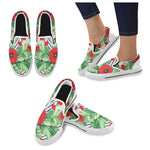 Men's Pop Red Floral Print Canvas Slip-on Shoes