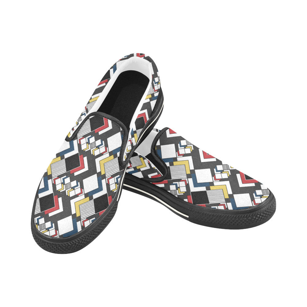 Women's Clashing Cubes Geometrical Print Slip-on Canvas Shoes