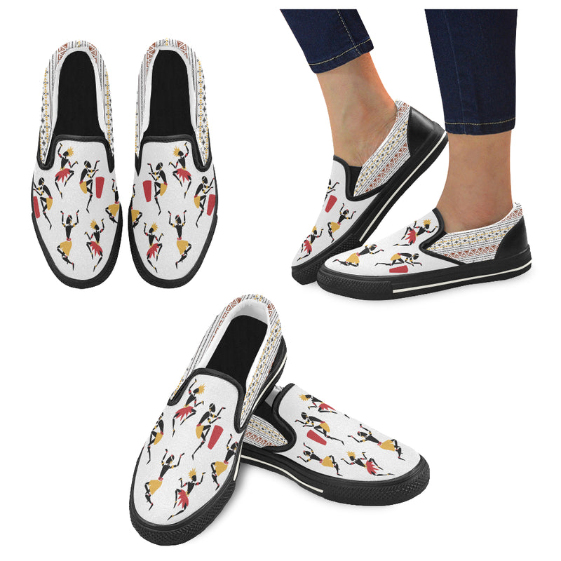 Women's Big Size Dancing Silhouette Tribal Print Slip-on Canvas Shoes