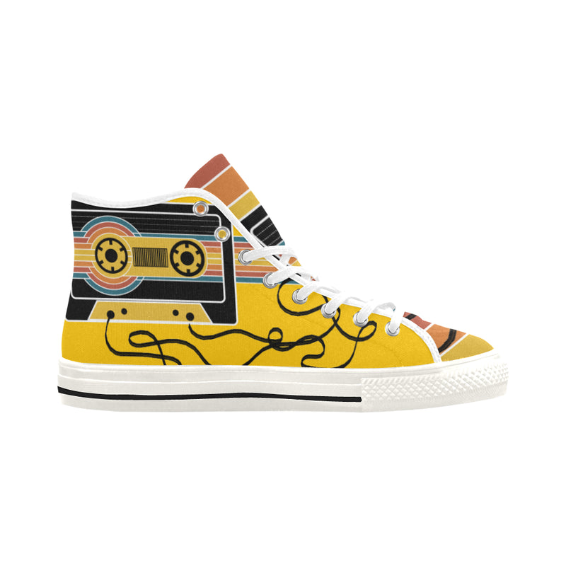Women's Retro Cassette Pop Art Print Canvas High Top Shoes