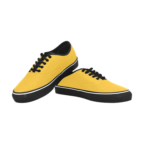 Women's Solid Titanium Yellow Print Canvas Low Top Shoes