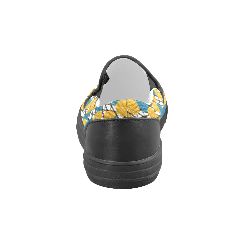 Men's Blue Polka Print Canvas Slip-On Shoes