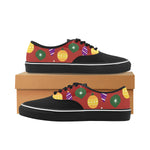 Women's Christmas Lights Print Big Size Canvas Low Top Shoes (Black)