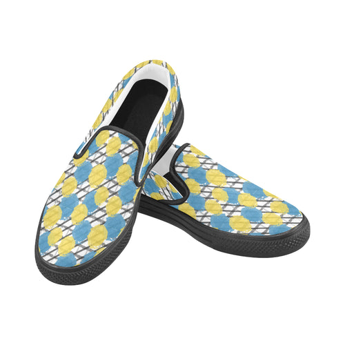 Men's Yellow Blue Polka Print Canvas Slip-On Shoes