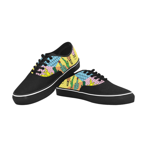 Women's Groovy Cactus Pop Art Print Canvas Low Top Shoes