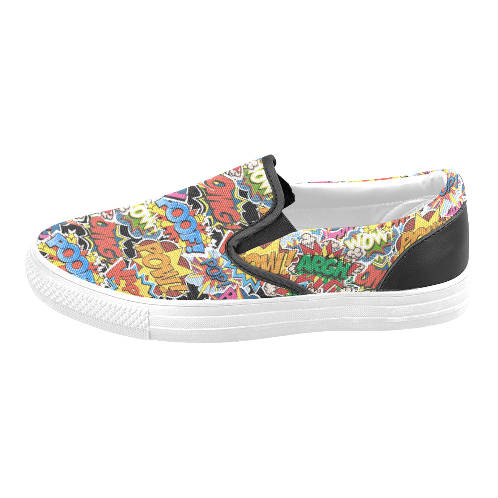 Women's Comic Bubbles Pop Art Print Canvas Slip On Shoes