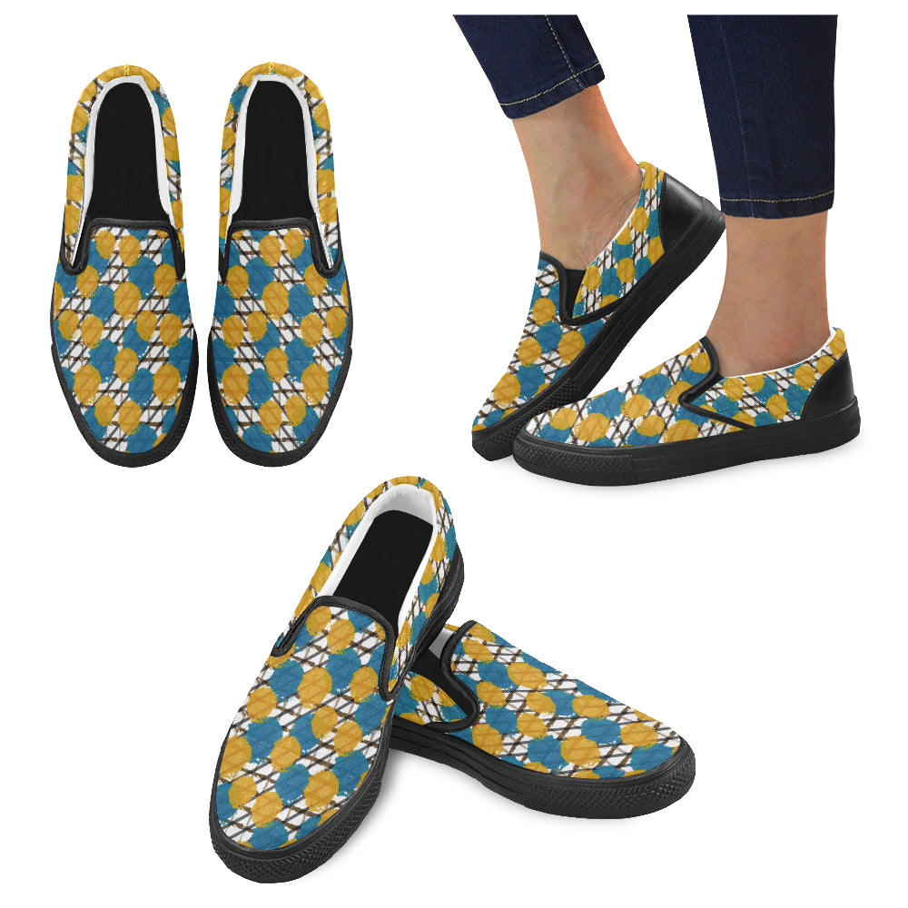 Men's Blue Polka Print Canvas Slip-On Shoes