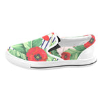 Men's Pop Red Floral Print Canvas Slip-on Shoes