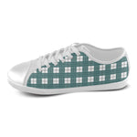 Women's Big Size Green Whites Checks Print Low Top Canvas Shoes