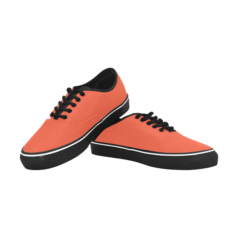 Men's Solid Orange Print Canvas Low Top Shoes (Black)