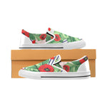 Men's Pop Red Floral Print Canvas Slip-on Shoes