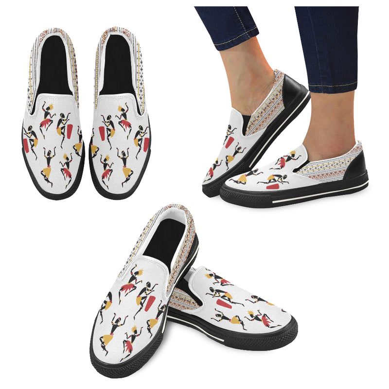 Women's Dancing Silhouette Tribal Print Slip-on Canvas Shoes