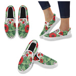 Men's Big Size Pop Red Floral Print Canvas Slip-on Shoes