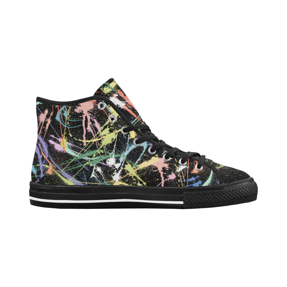 Women's Neon Paint Splatter Print Canvas High Top Shoes