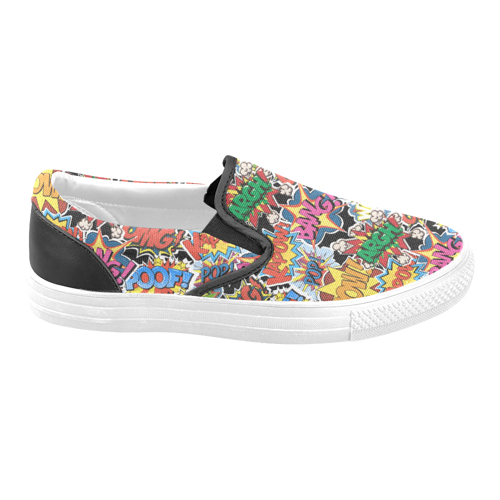 Women's Comic Bubbles Pop Art Print Canvas Slip On Shoes