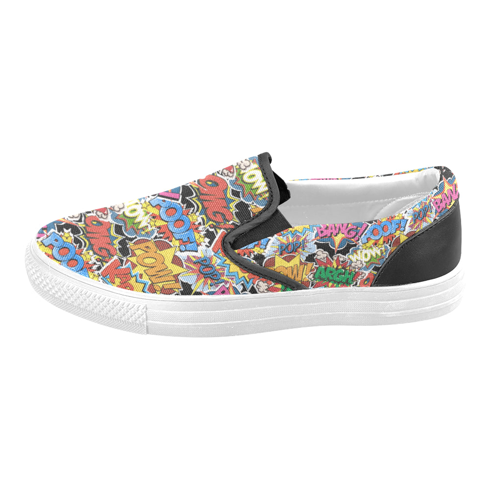 Men's Comic Bubbles Pop Art Print Canvas Slip On Shoes