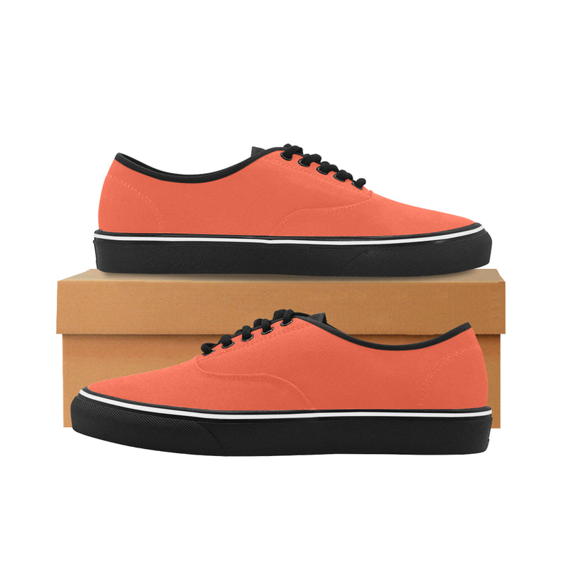 Women's Solid Orange Print Canvas Low Top Shoes (Black)