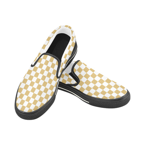 Kids's Mustard Checkers Print Canvas Slip-on Shoes