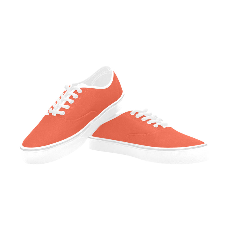 Men's Solid Orange Print Canvas Low Top Shoes (White)